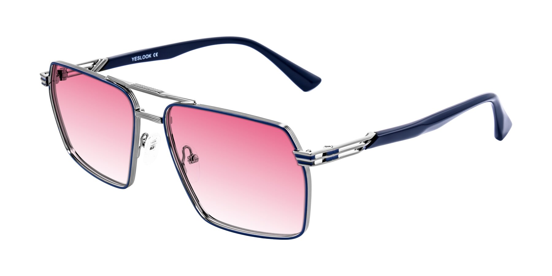 Gunmetal/Blue Metals Double Bridge Square Gradient Sunglasses with Pink ...