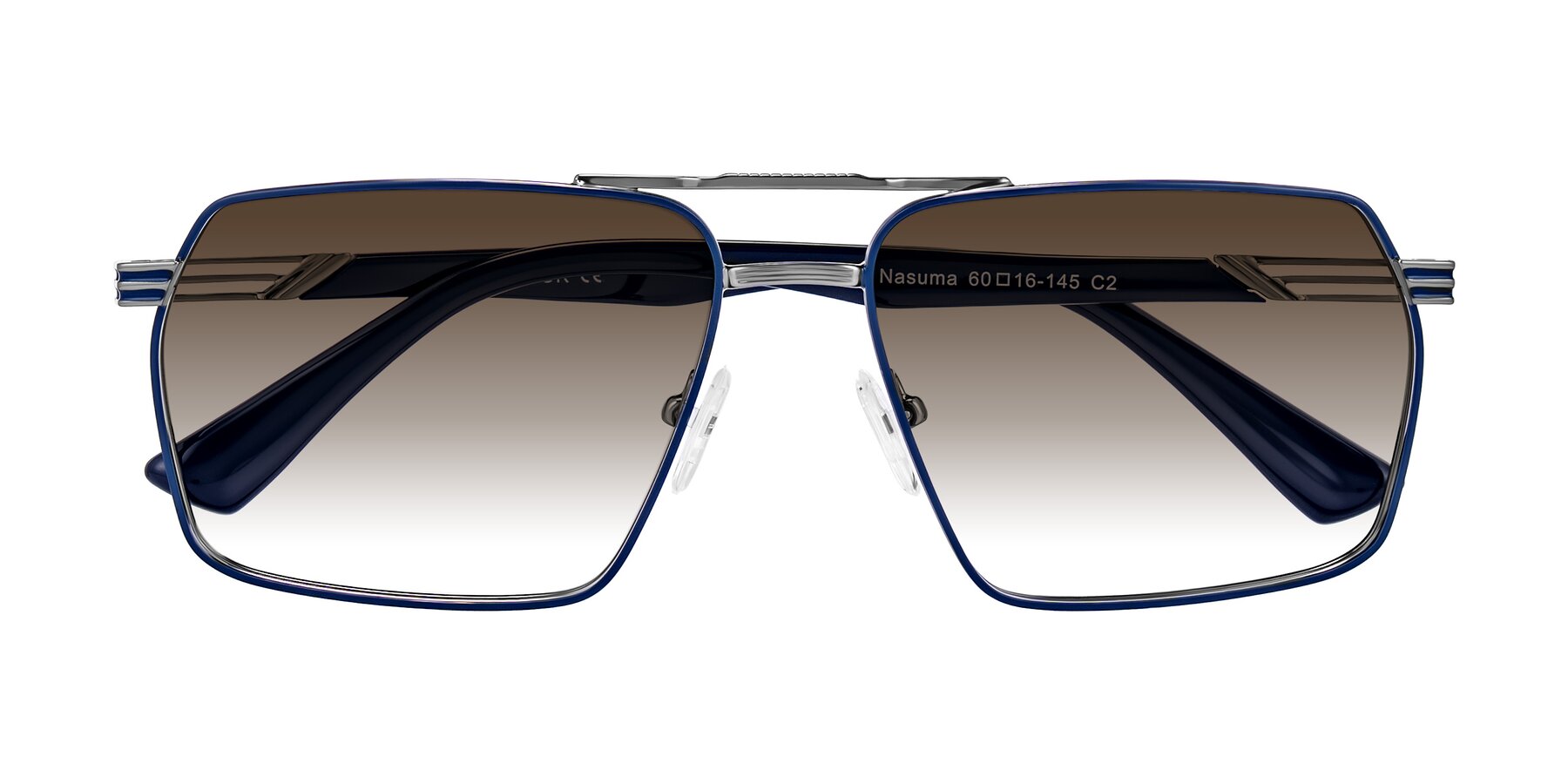 Folded Front of Nasuma in Gunmetal/Blue with Brown Gradient Lenses