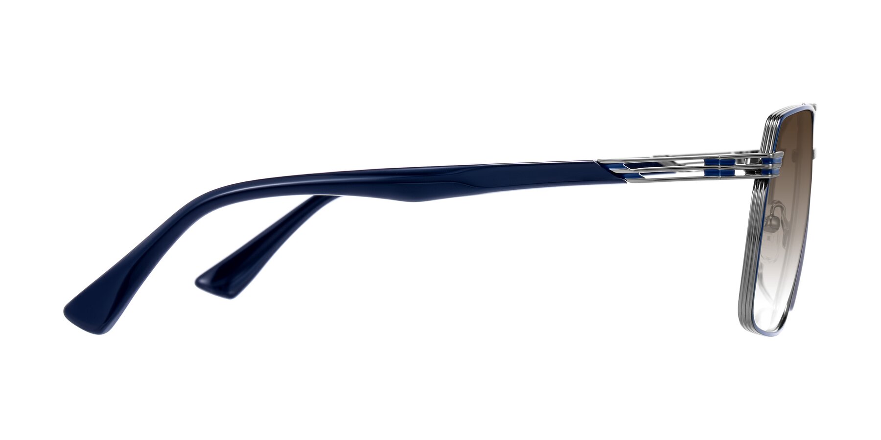 Side of Nasuma in Gunmetal/Blue with Brown Gradient Lenses