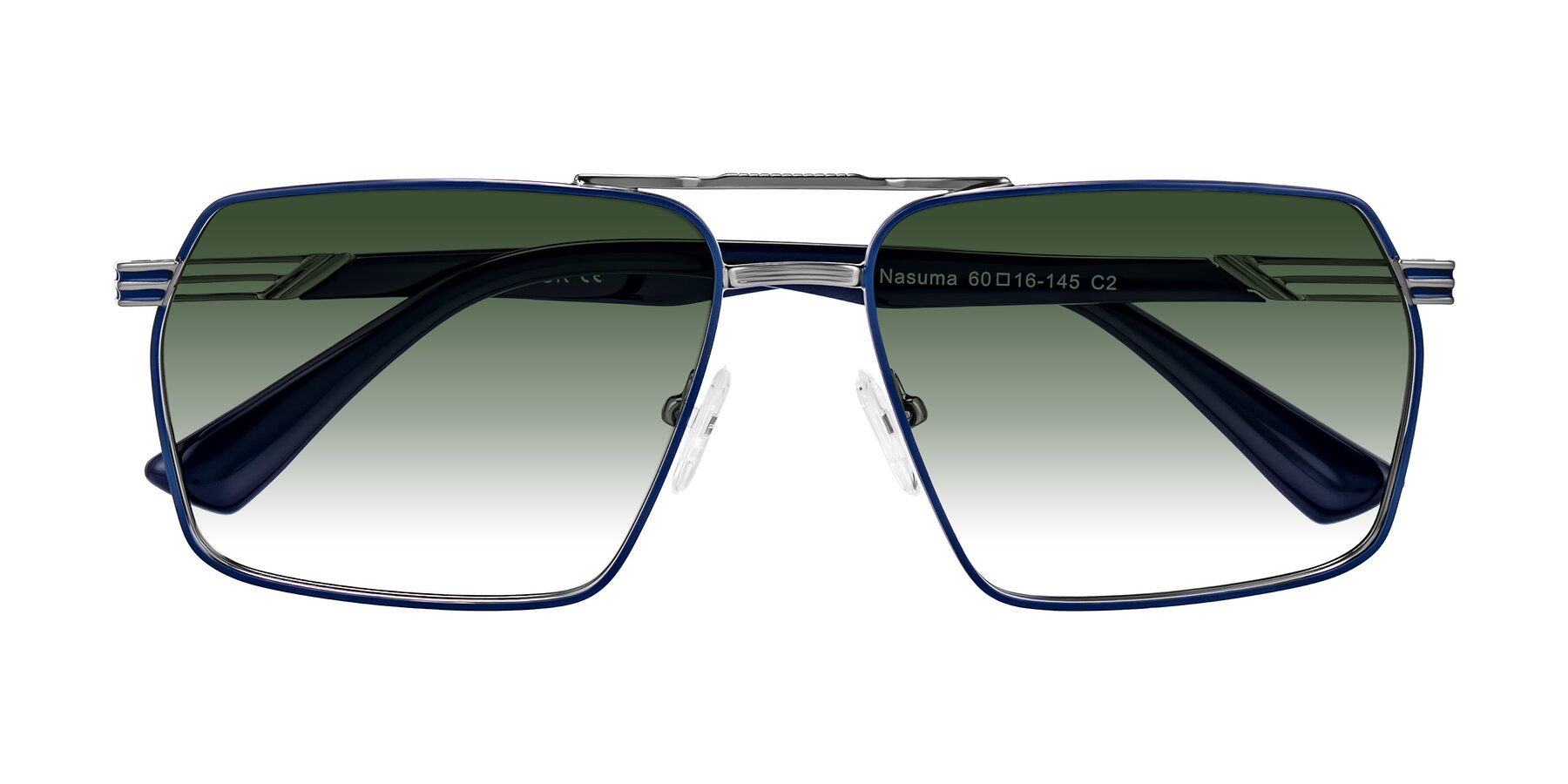 Folded Front of Nasuma in Gunmetal/Blue with Green Gradient Lenses