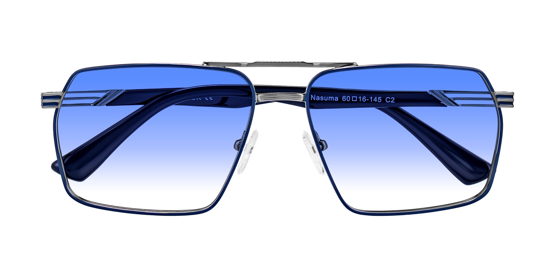 Folded Front of Nasuma in Gunmetal/Blue with Blue Gradient Lenses