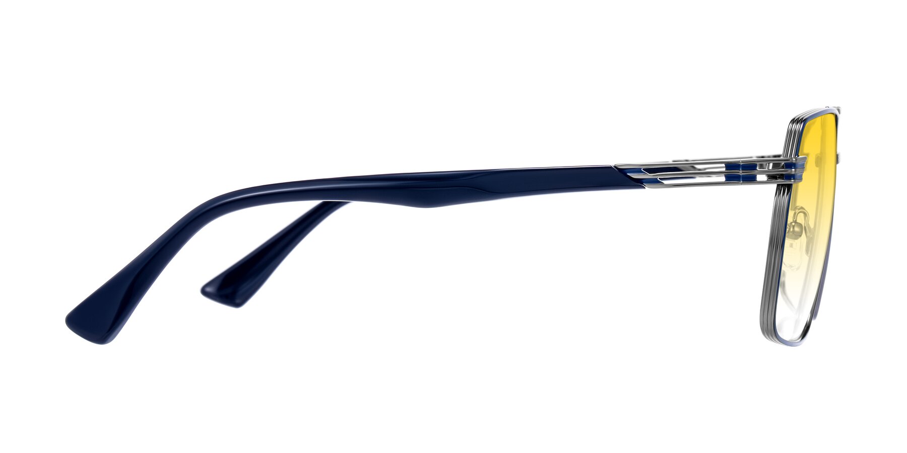 Side of Nasuma in Gunmetal/Blue with Yellow Gradient Lenses