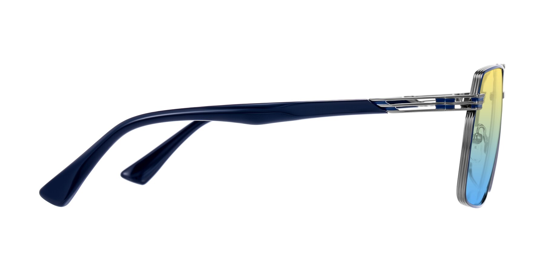 Side of Nasuma in Gunmetal/Blue with Yellow / Blue Gradient Lenses