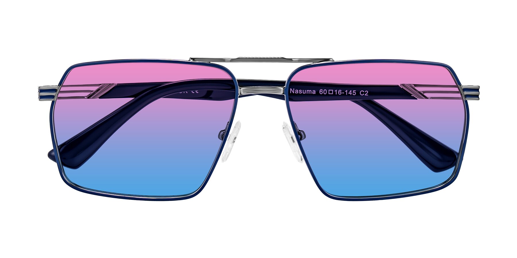 Folded Front of Nasuma in Gunmetal/Blue with Pink / Blue Gradient Lenses