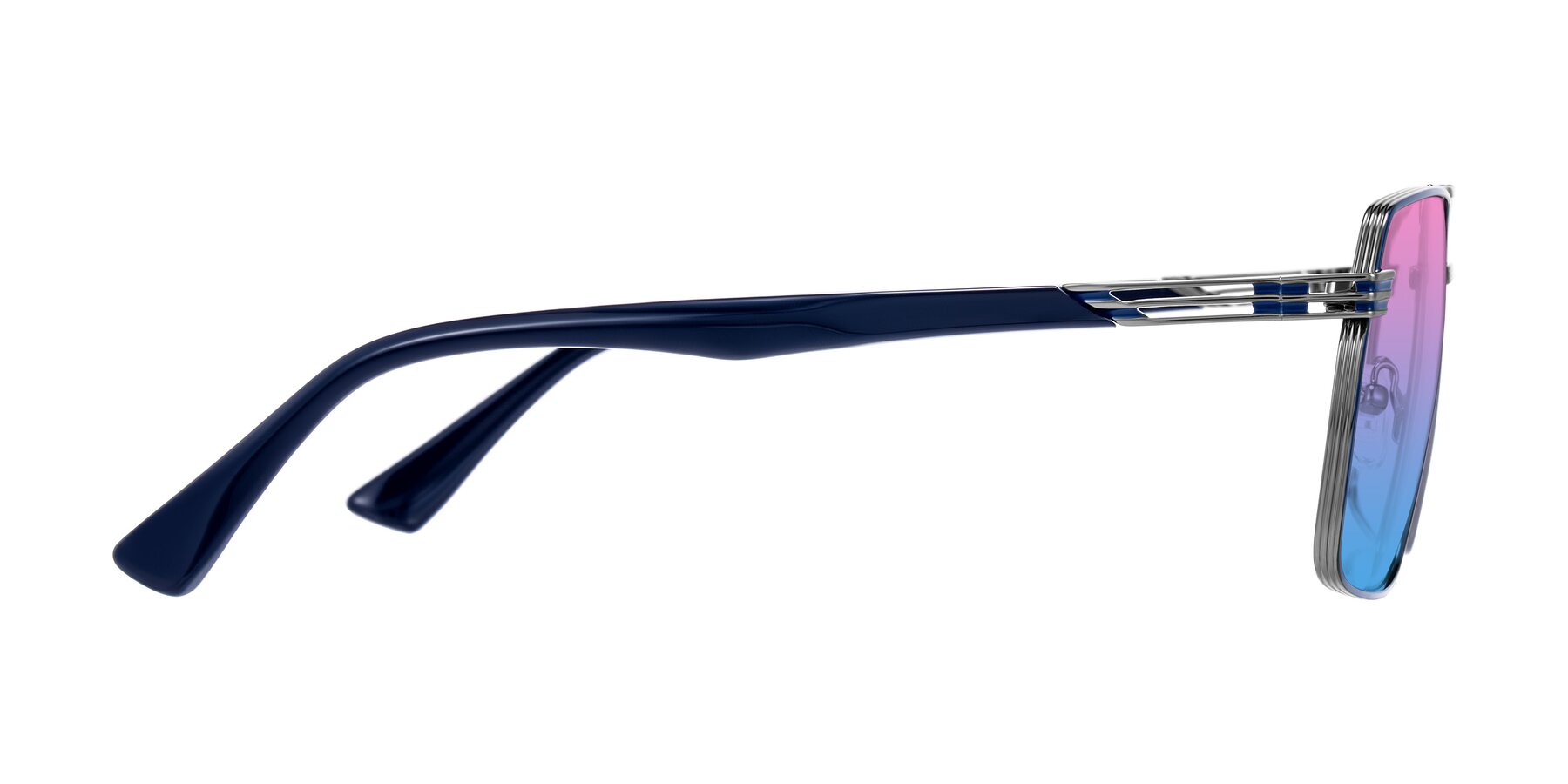 Side of Nasuma in Gunmetal/Blue with Pink / Blue Gradient Lenses