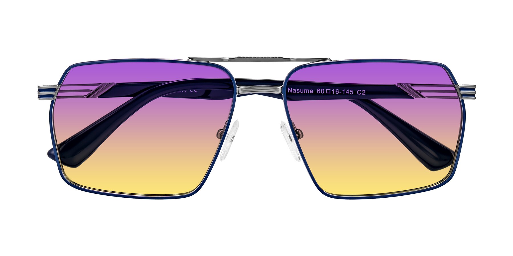 Folded Front of Nasuma in Gunmetal/Blue with Purple / Yellow Gradient Lenses