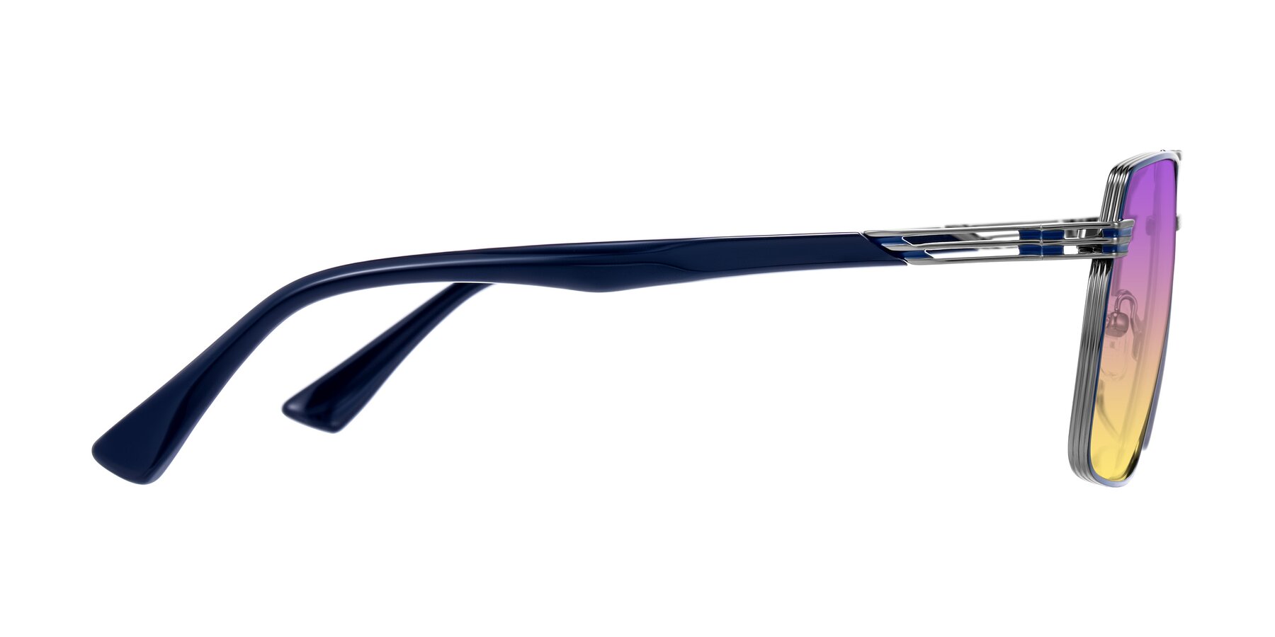 Side of Nasuma in Gunmetal/Blue with Purple / Yellow Gradient Lenses