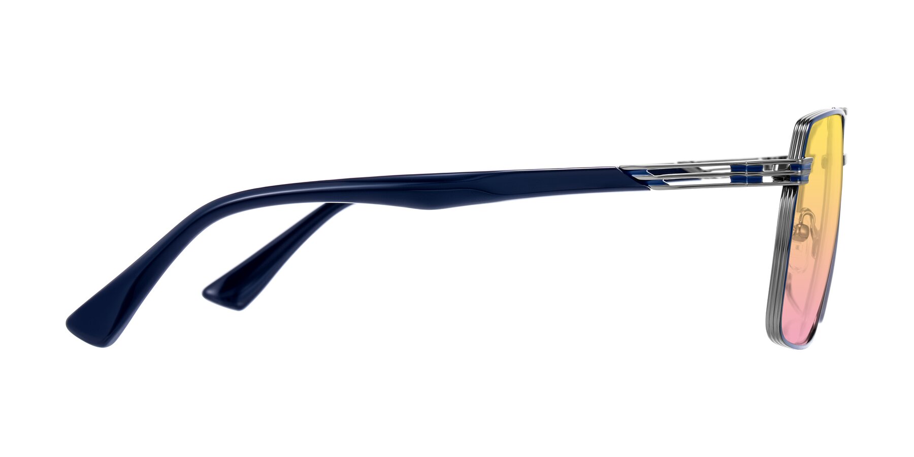 Side of Nasuma in Gunmetal/Blue with Yellow / Pink Gradient Lenses
