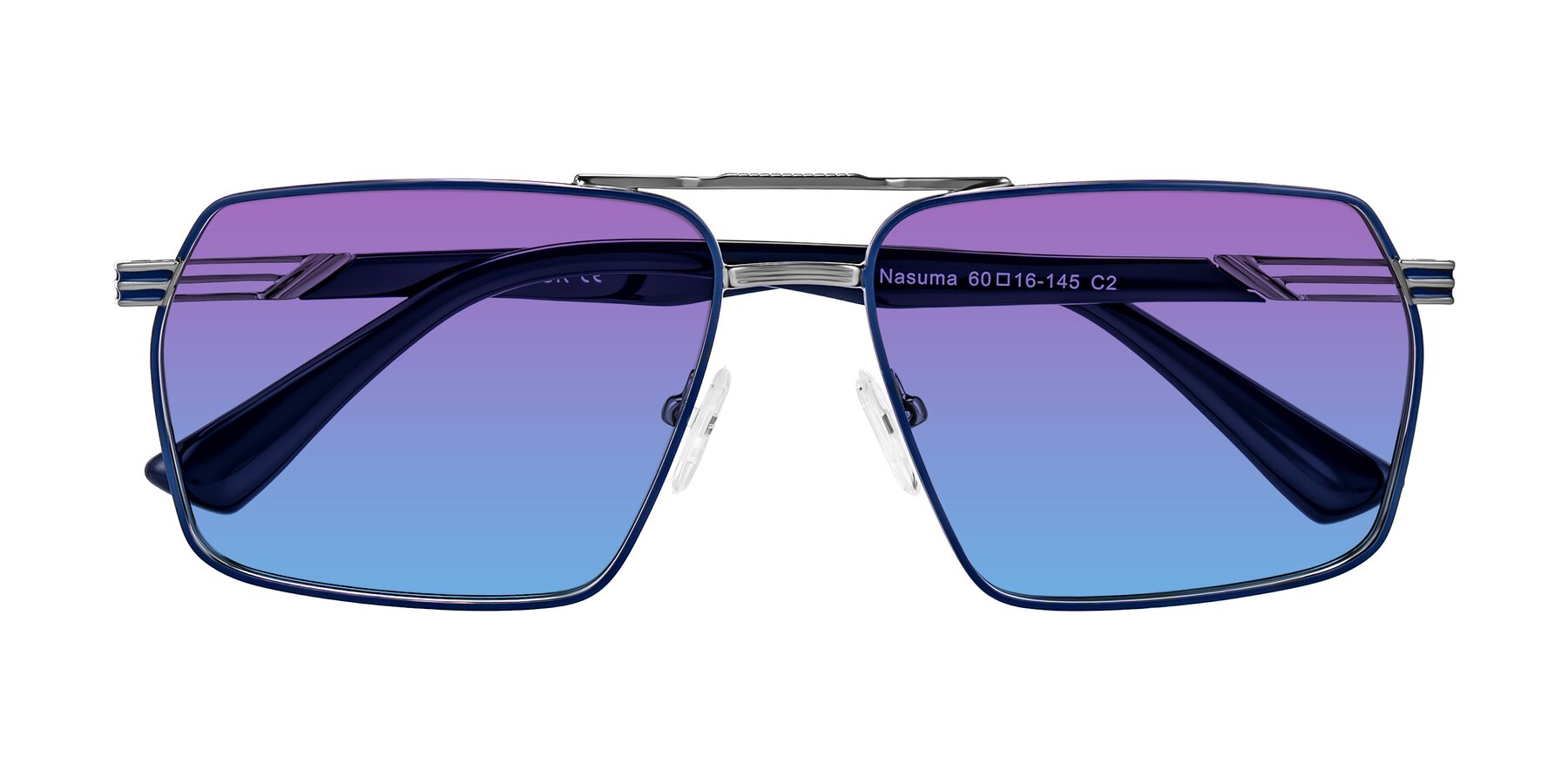Folded Front of Nasuma in Gunmetal/Blue with Purple / Blue Gradient Lenses