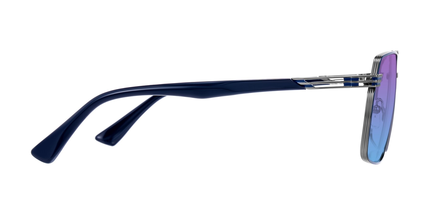 Side of Nasuma in Gunmetal/Blue with Purple / Blue Gradient Lenses