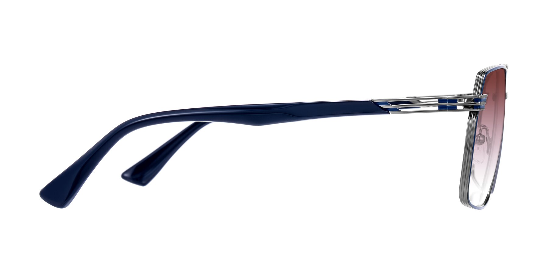 Side of Nasuma in Gunmetal/Blue with Garnet Gradient Lenses