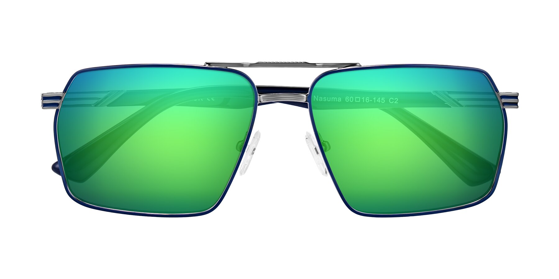 Folded Front of Nasuma in Gunmetal/Blue with Green Mirrored Lenses