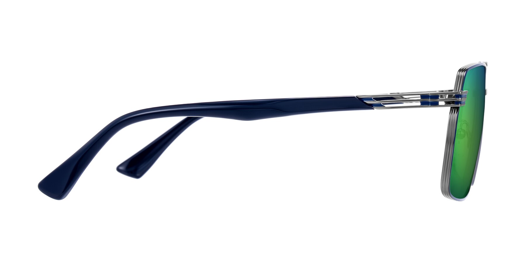 Side of Nasuma in Gunmetal/Blue with Green Mirrored Lenses