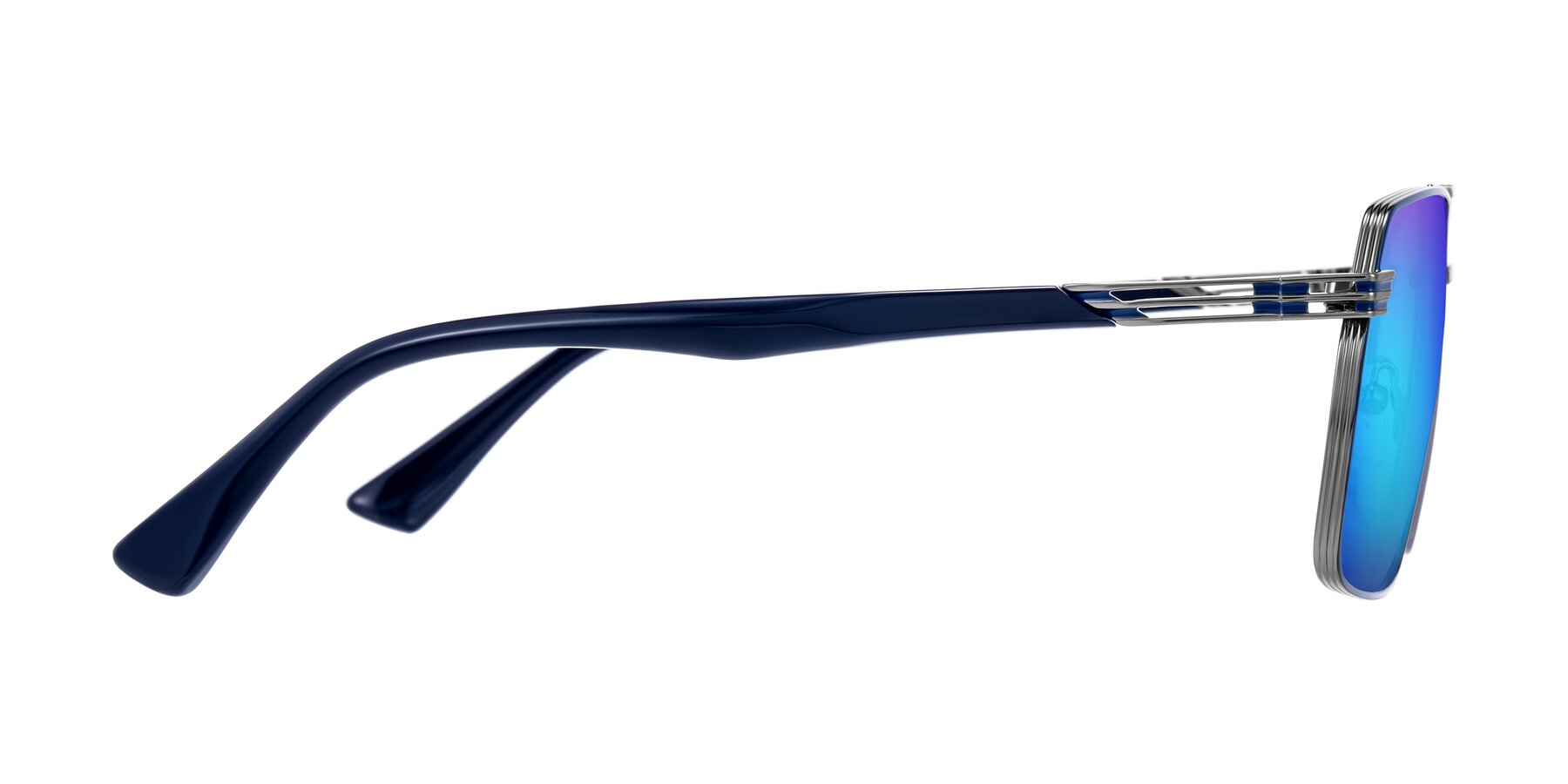 Side of Nasuma in Gunmetal/Blue with Blue Mirrored Lenses