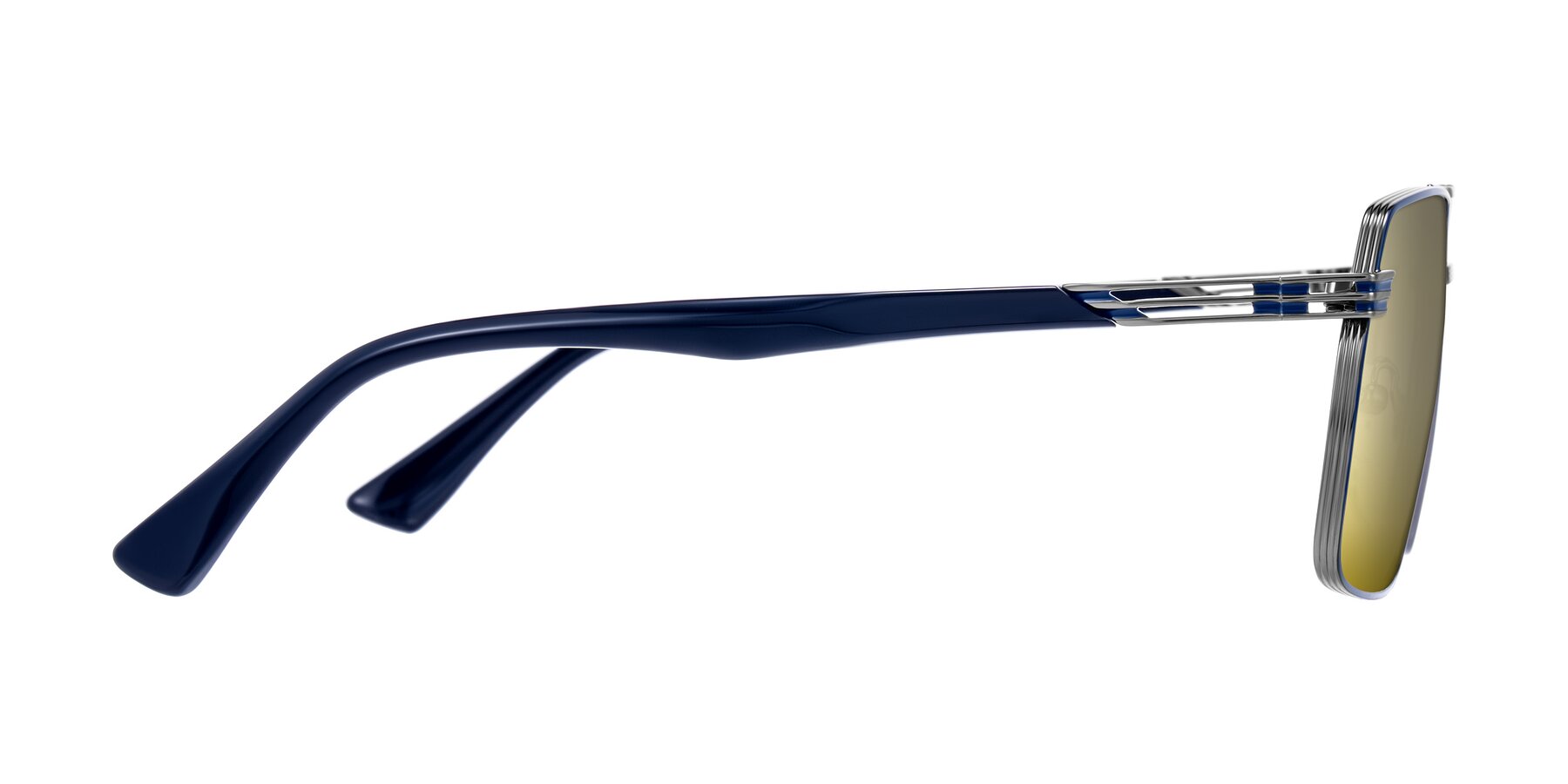 Side of Nasuma in Gunmetal/Blue with Gold Mirrored Lenses
