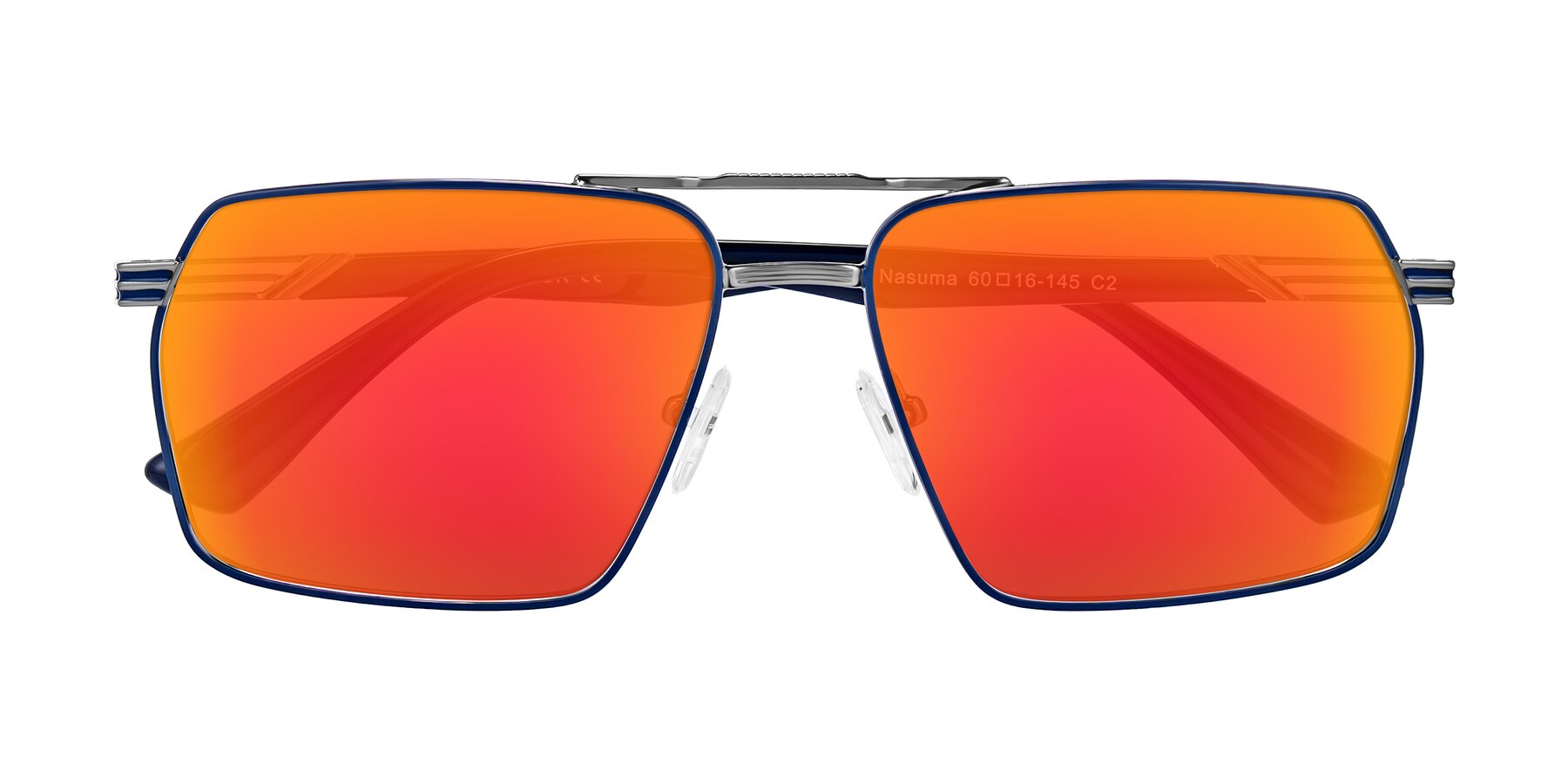 Folded Front of Nasuma in Gunmetal/Blue with Red Gold Mirrored Lenses