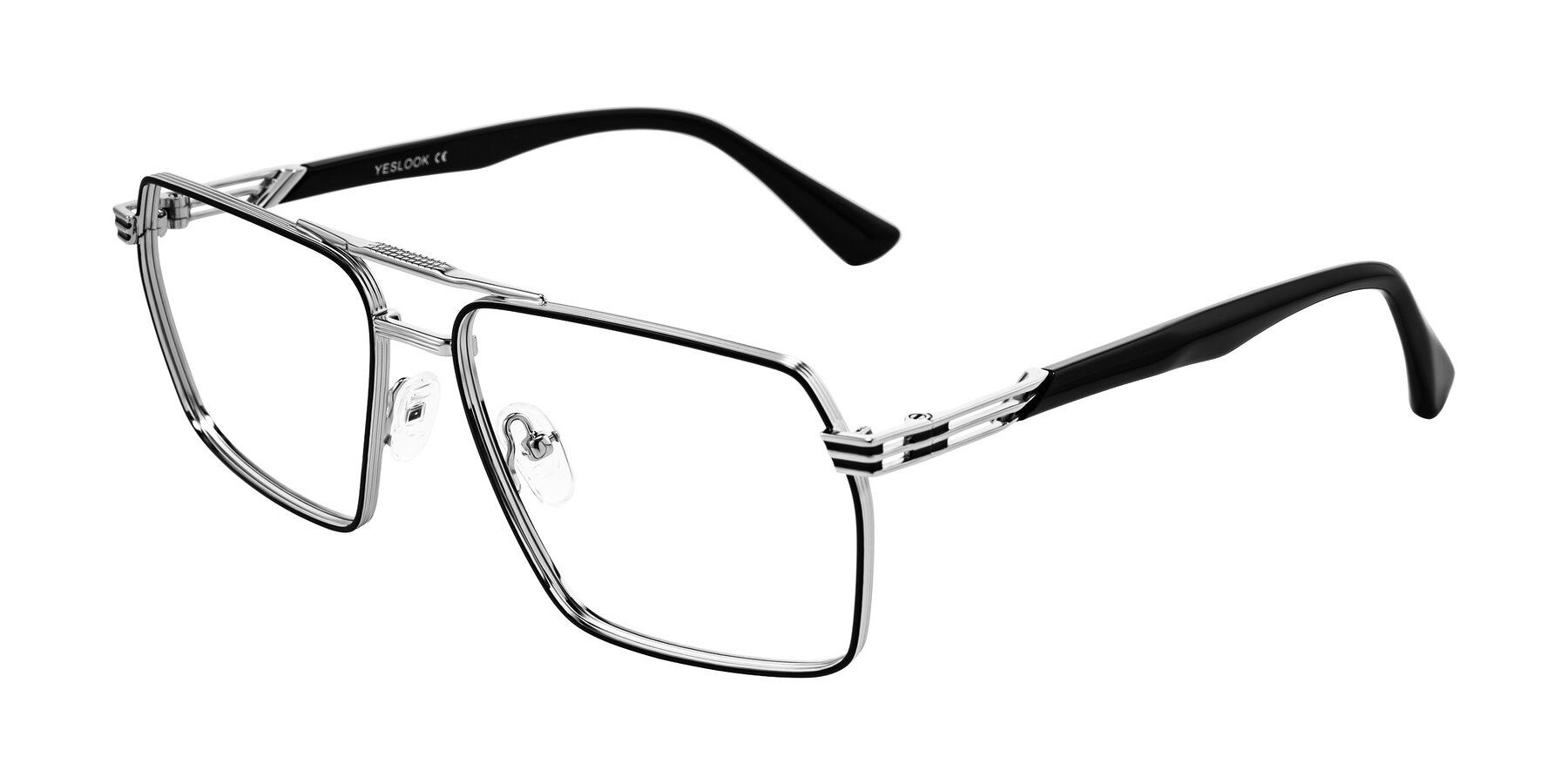 Angle of Nasuma in Chrome/Black with Clear Eyeglass Lenses