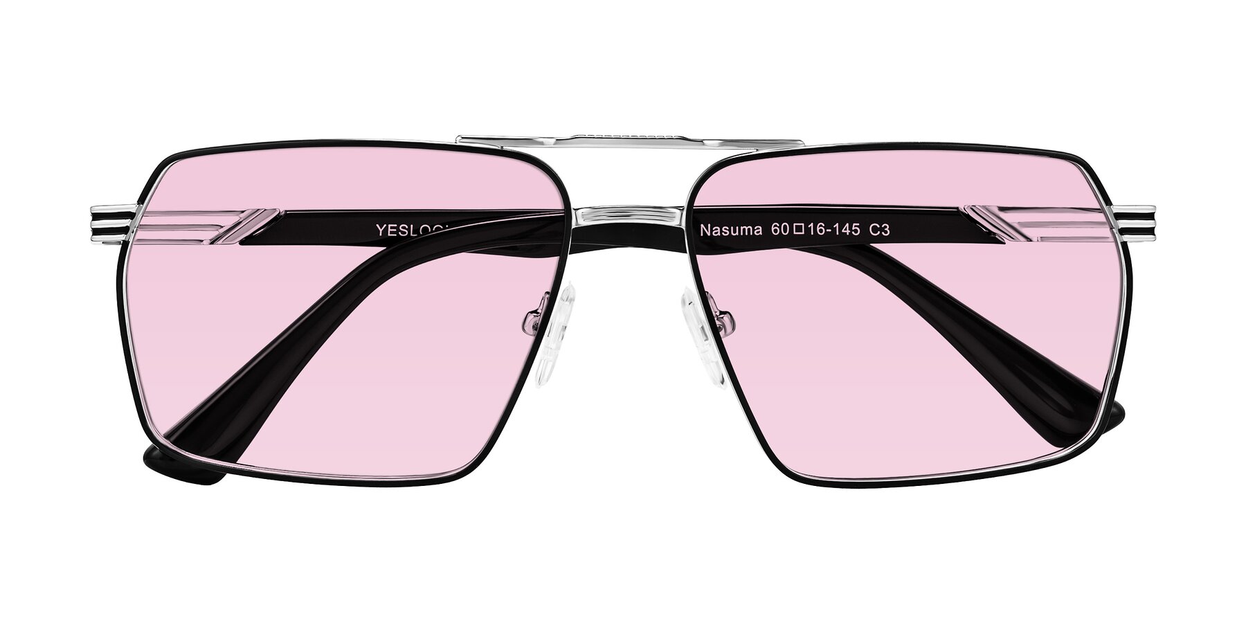 Folded Front of Nasuma in Chrome/Black with Light Pink Tinted Lenses