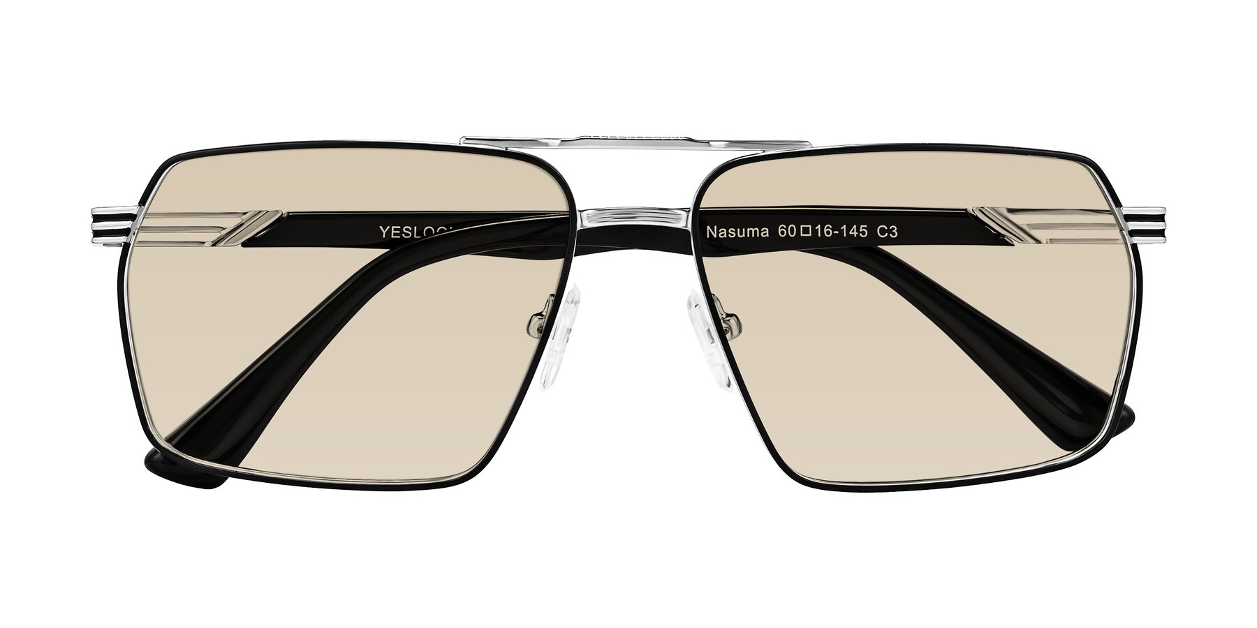 Folded Front of Nasuma in Chrome/Black with Light Brown Tinted Lenses