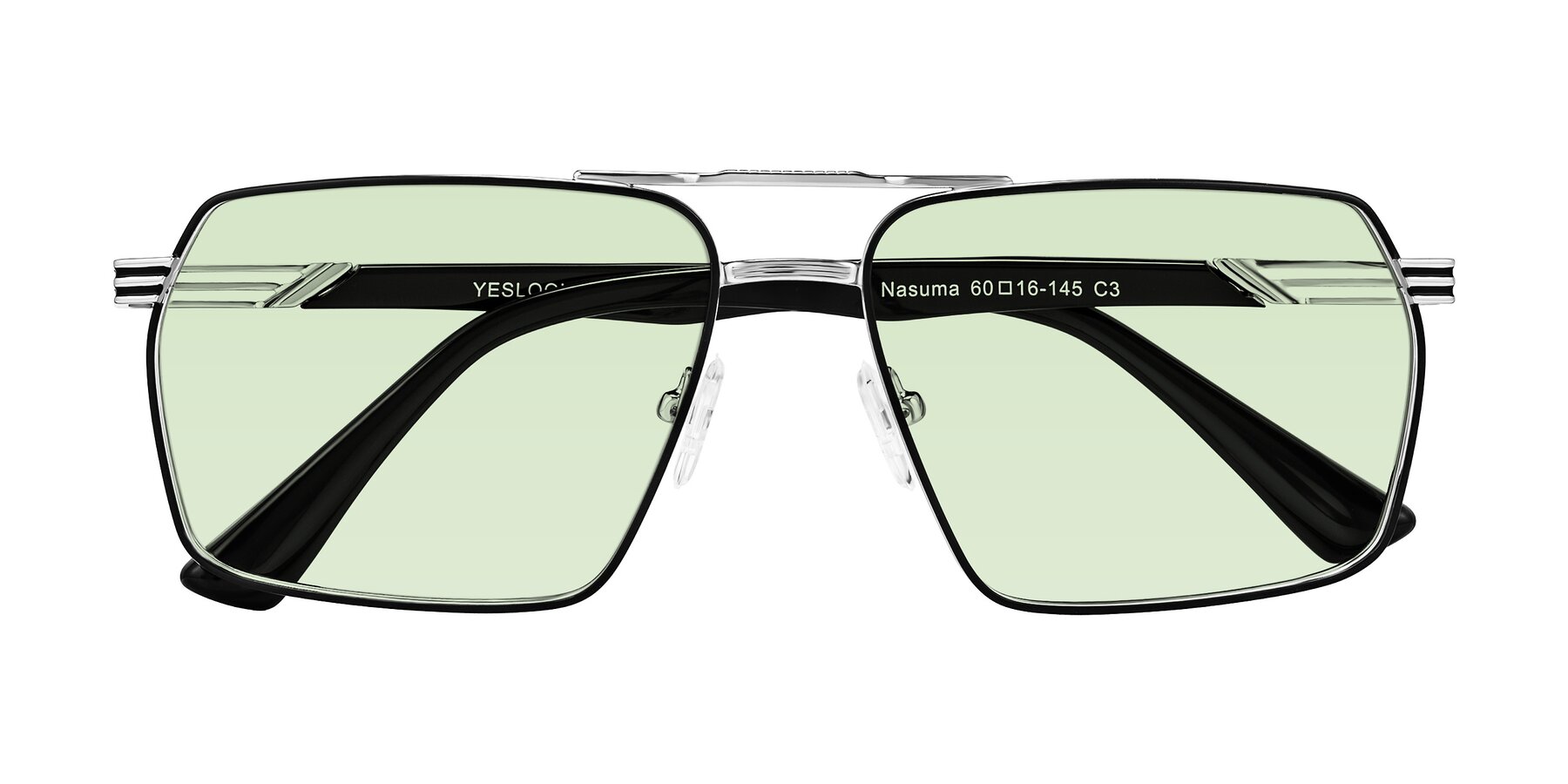 Folded Front of Nasuma in Chrome/Black with Light Green Tinted Lenses