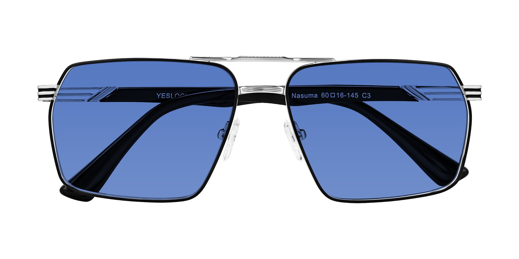 Folded Front of Nasuma in Chrome/Black with Blue Tinted Lenses