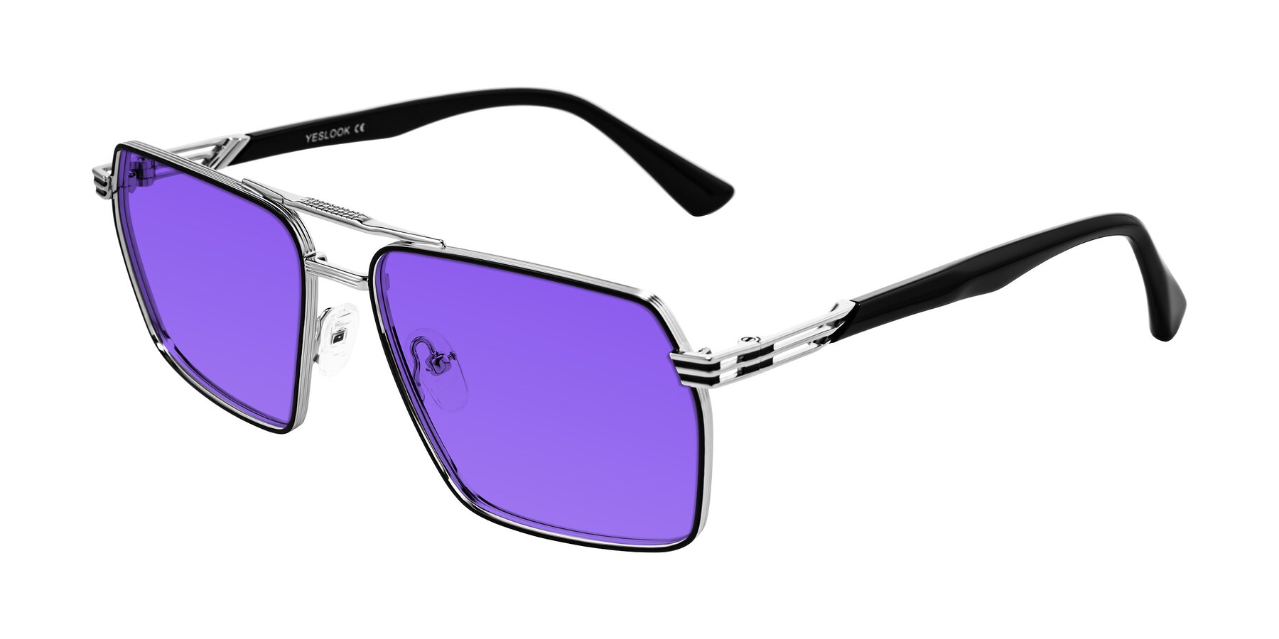 Angle of Nasuma in Chrome/Black with Purple Tinted Lenses