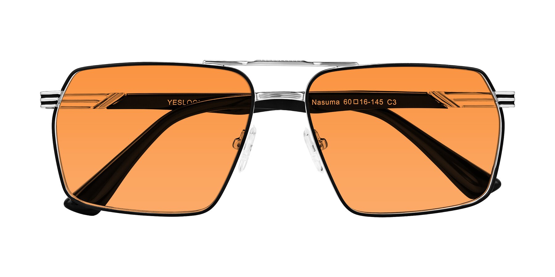 Folded Front of Nasuma in Chrome/Black with Orange Tinted Lenses