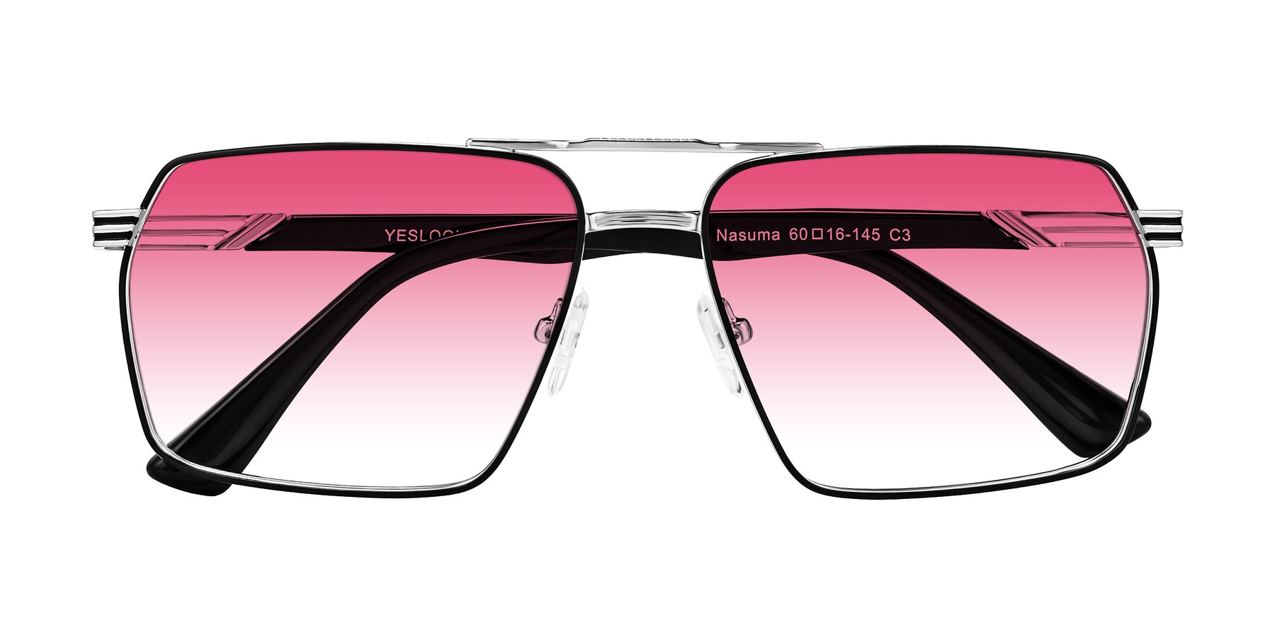 Chrome/Black Metals Double Bridge Square Gradient Sunglasses with Pink ...