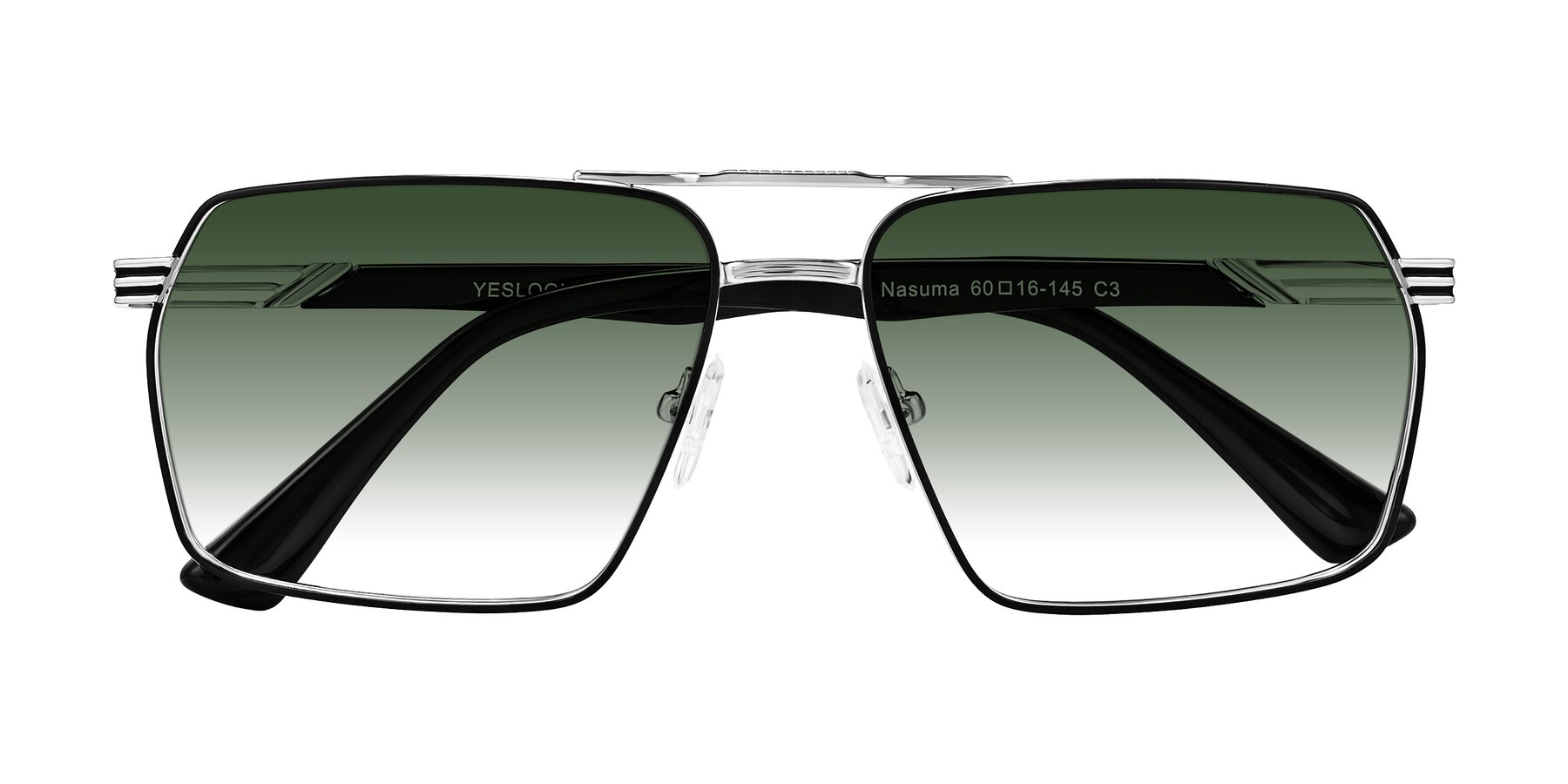 Folded Front of Nasuma in Chrome/Black with Green Gradient Lenses