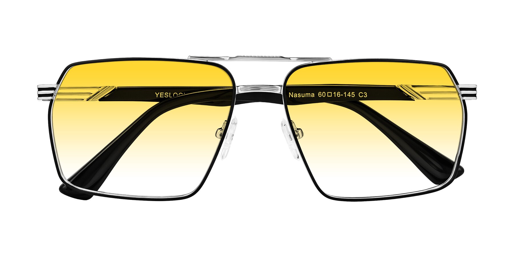 Folded Front of Nasuma in Chrome/Black with Yellow Gradient Lenses