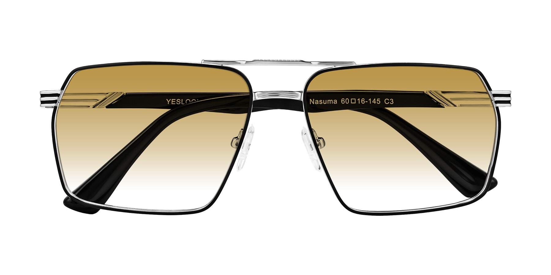 Folded Front of Nasuma in Chrome/Black with Champagne Gradient Lenses