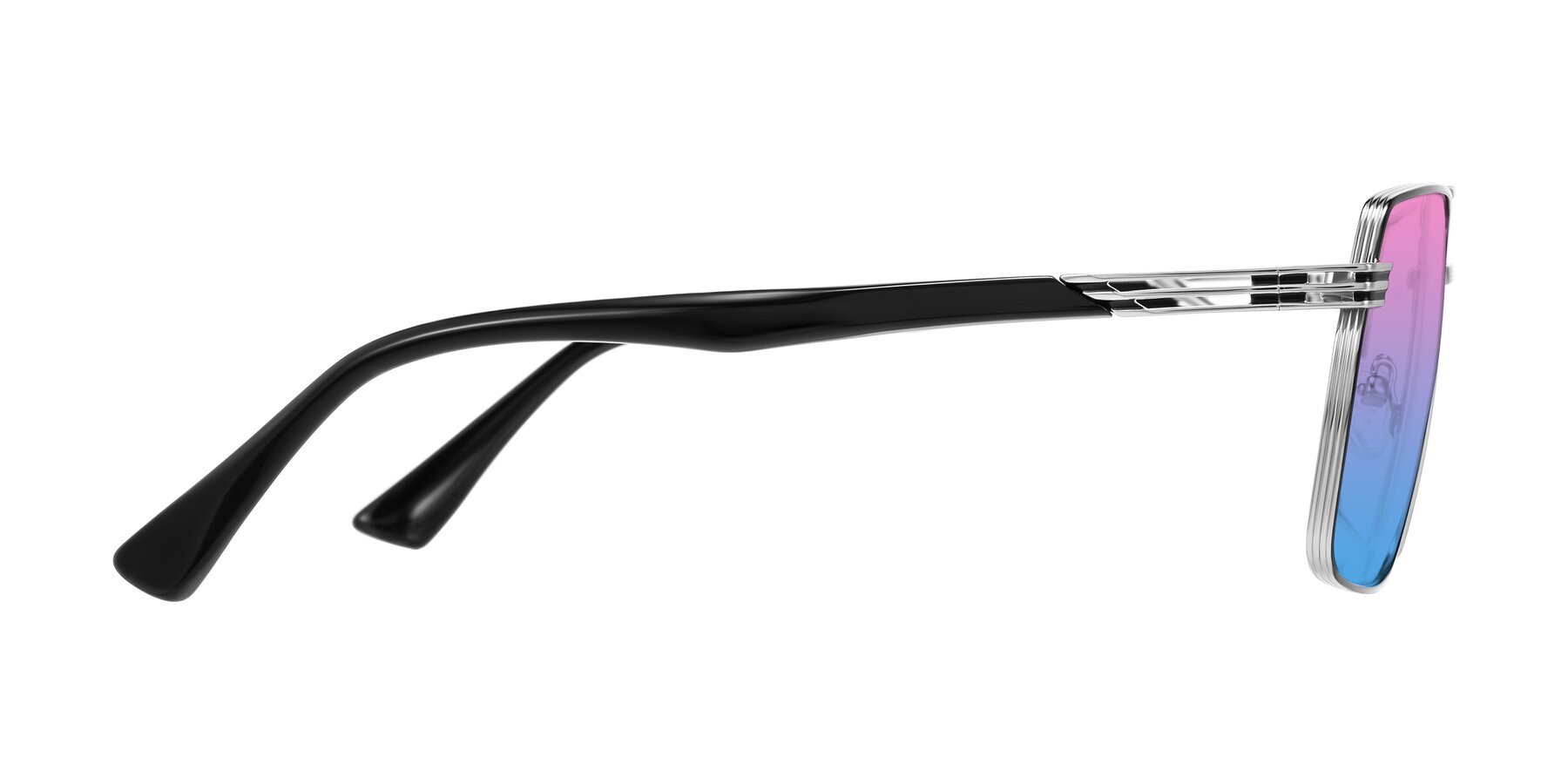 Side of Nasuma in Chrome/Black with Pink / Blue Gradient Lenses