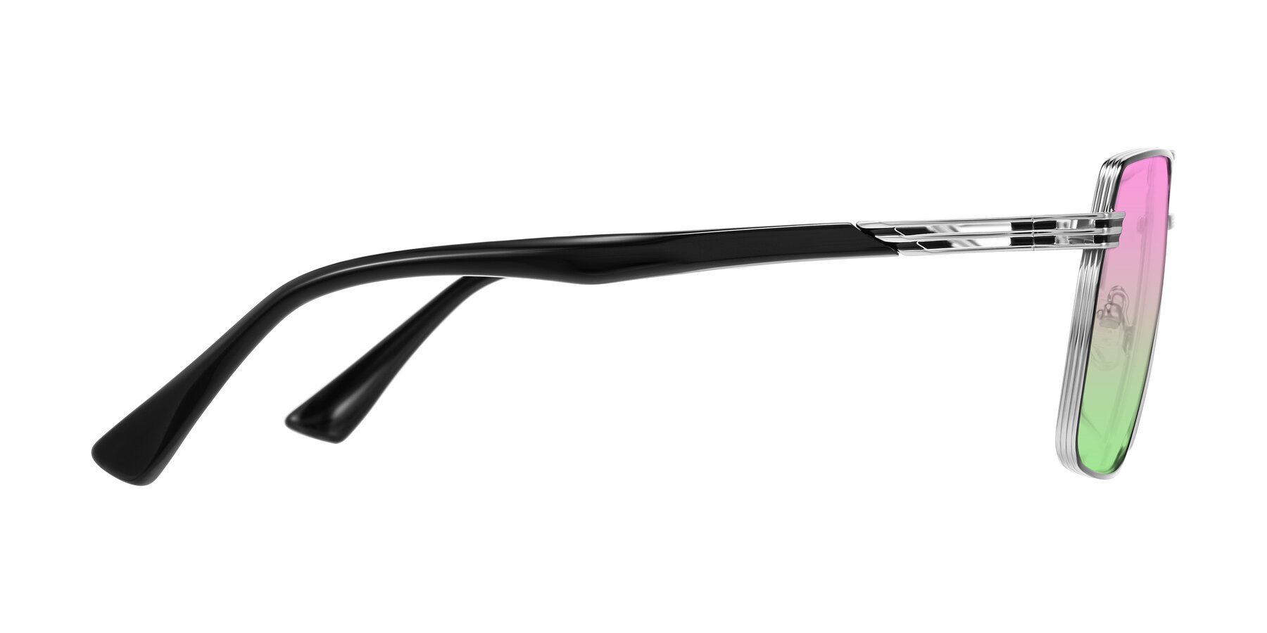 Side of Nasuma in Chrome/Black with Pink / Green Gradient Lenses