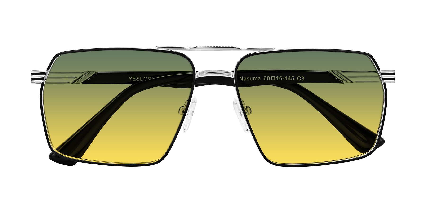 Folded Front of Nasuma in Chrome/Black with Green / Yellow Gradient Lenses