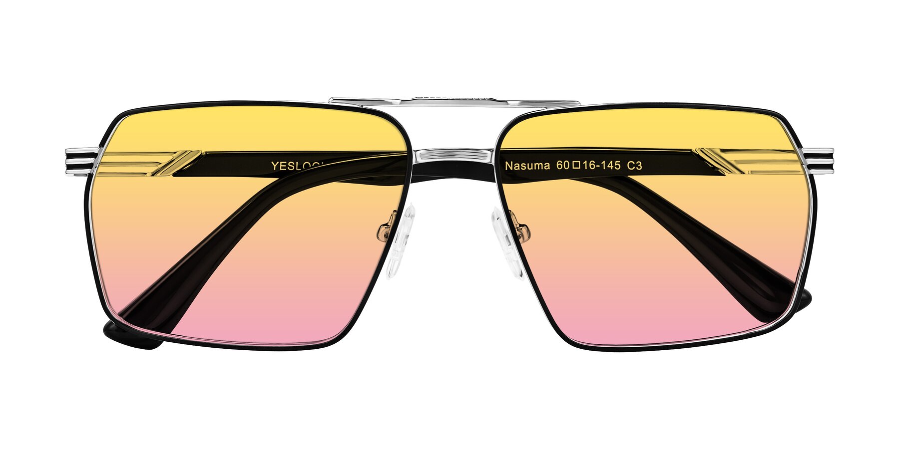 Folded Front of Nasuma in Chrome/Black with Yellow / Pink Gradient Lenses