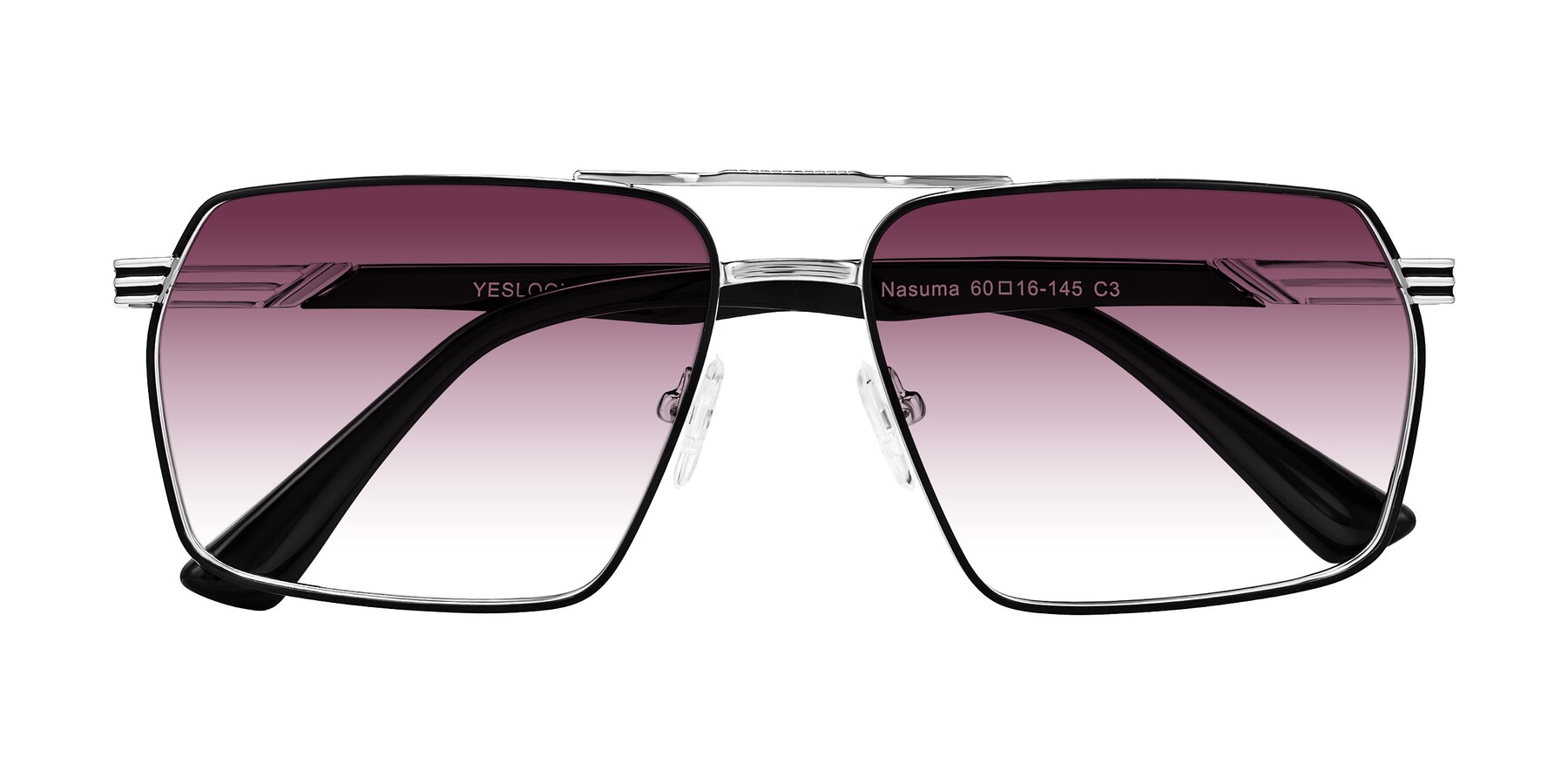 Folded Front of Nasuma in Chrome/Black with Wine Gradient Lenses