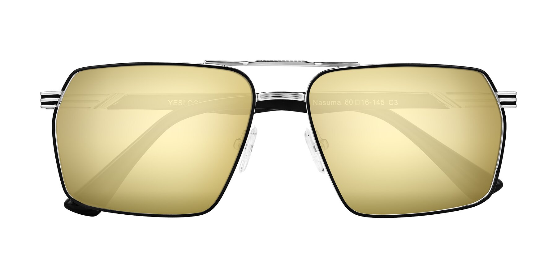 Folded Front of Nasuma in Chrome/Black with Gold Mirrored Lenses