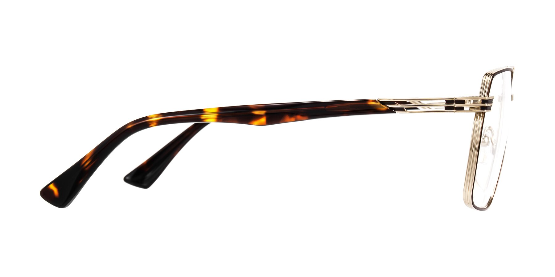 Side of Nasuma in Gold/Tortoise with Clear Eyeglass Lenses