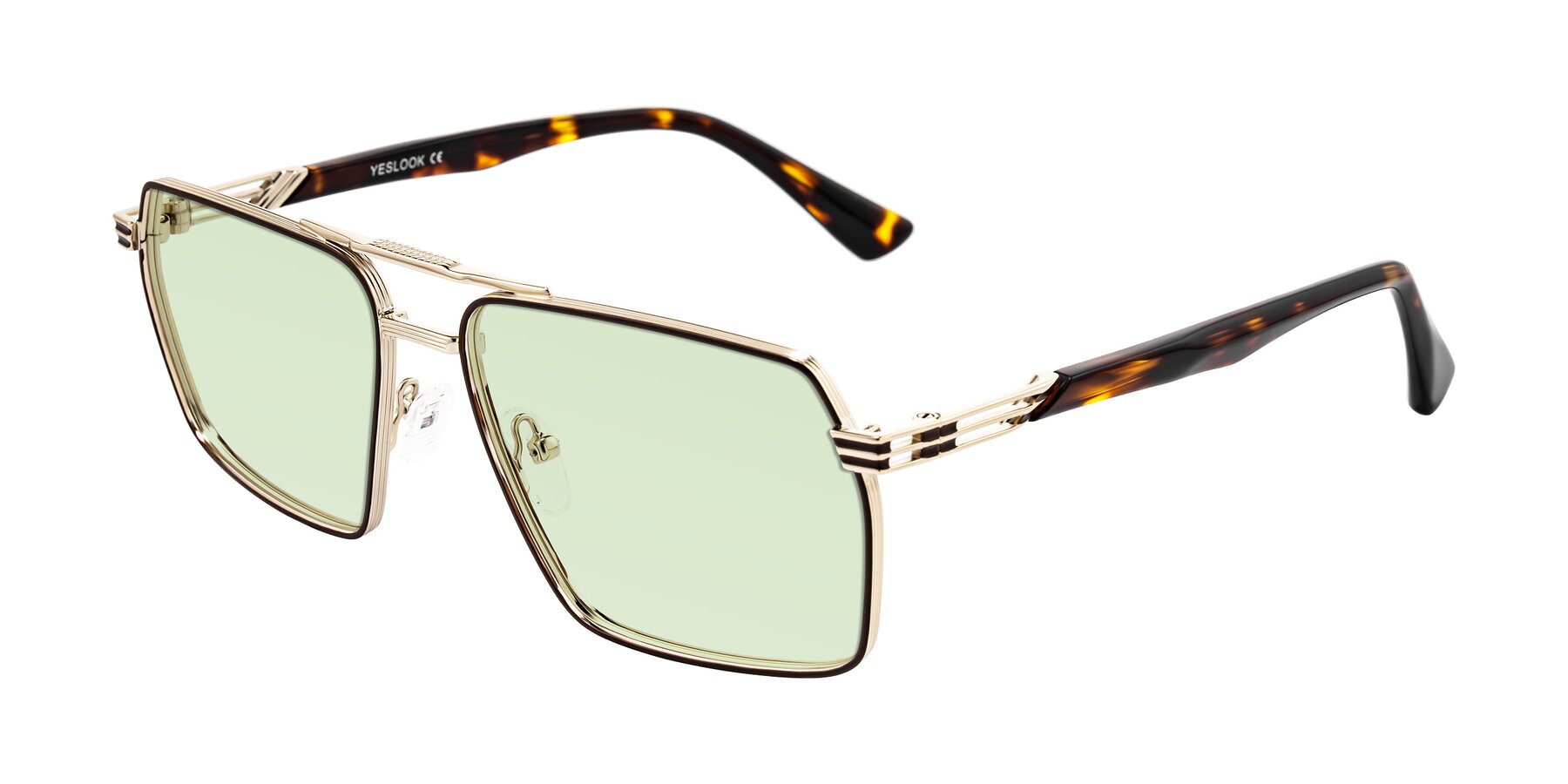 Angle of Nasuma in Gold/Tortoise with Light Green Tinted Lenses