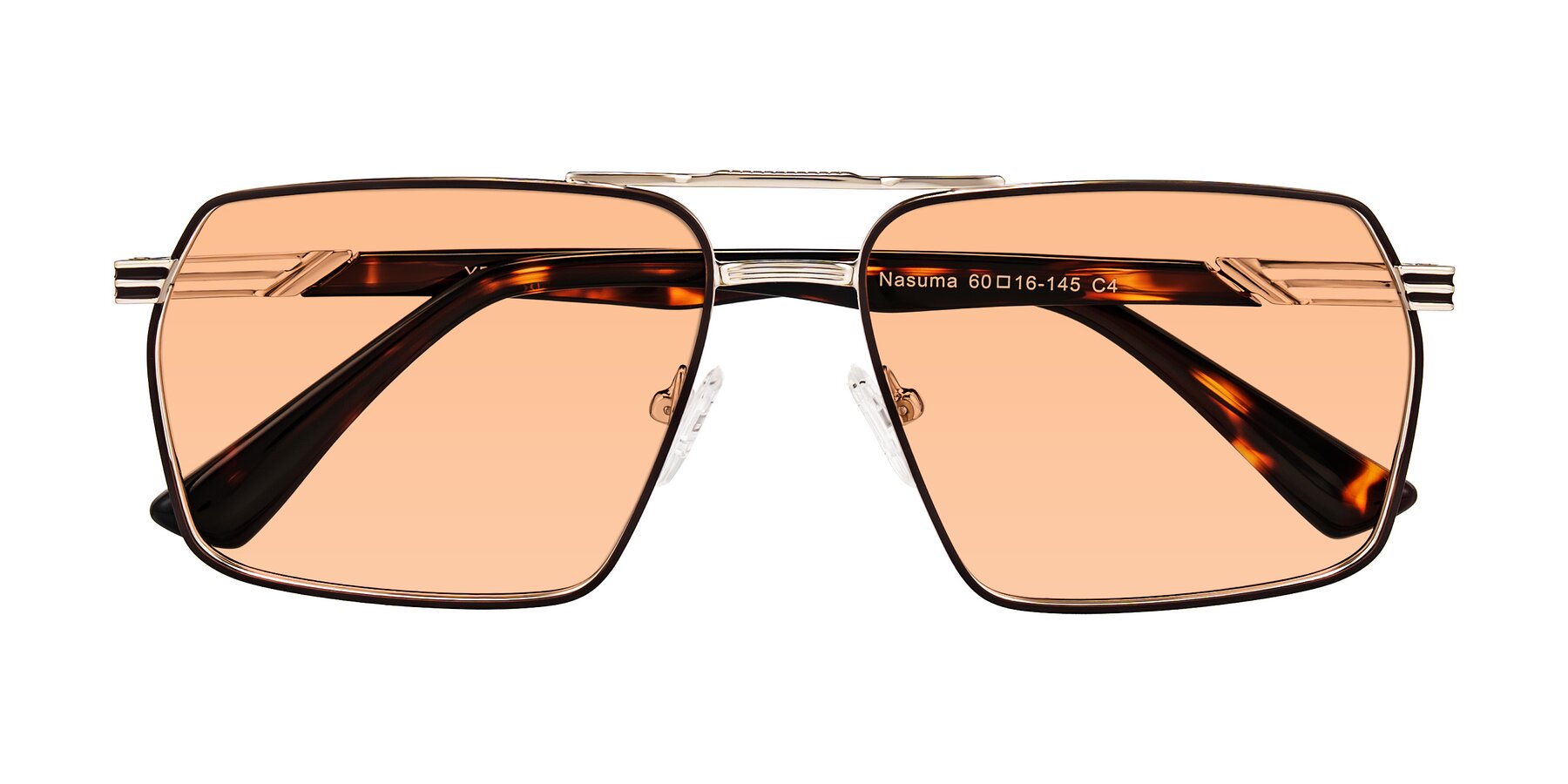 Folded Front of Nasuma in Gold/Tortoise with Light Orange Tinted Lenses