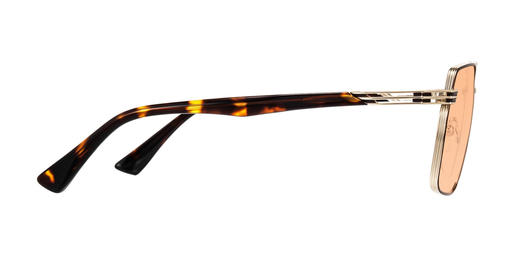 Side of Nasuma in Gold/Tortoise with Light Orange Tinted Lenses