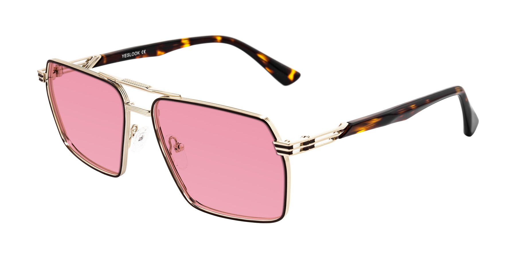 Angle of Nasuma in Gold/Tortoise with Pink Tinted Lenses