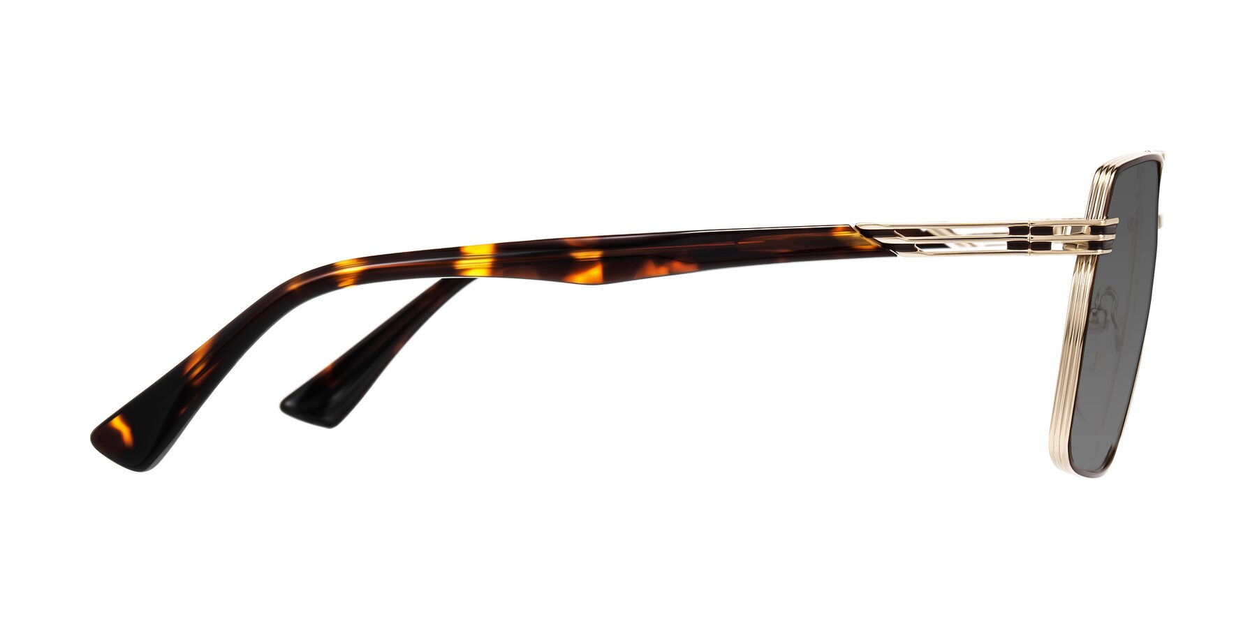 Side of Nasuma in Gold/Tortoise with Medium Gray Tinted Lenses