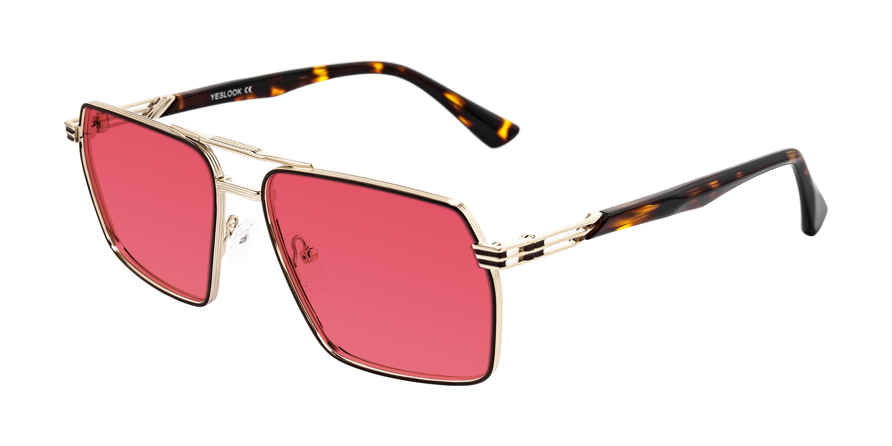 Angle of Nasuma in Gold/Tortoise with Red Tinted Lenses