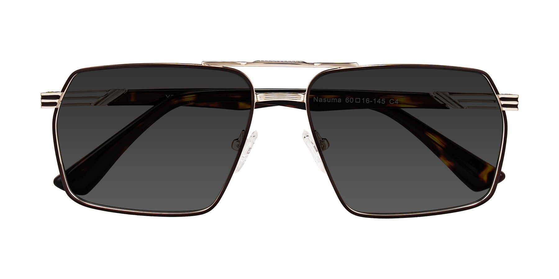 Folded Front of Nasuma in Gold/Tortoise with Gray Tinted Lenses