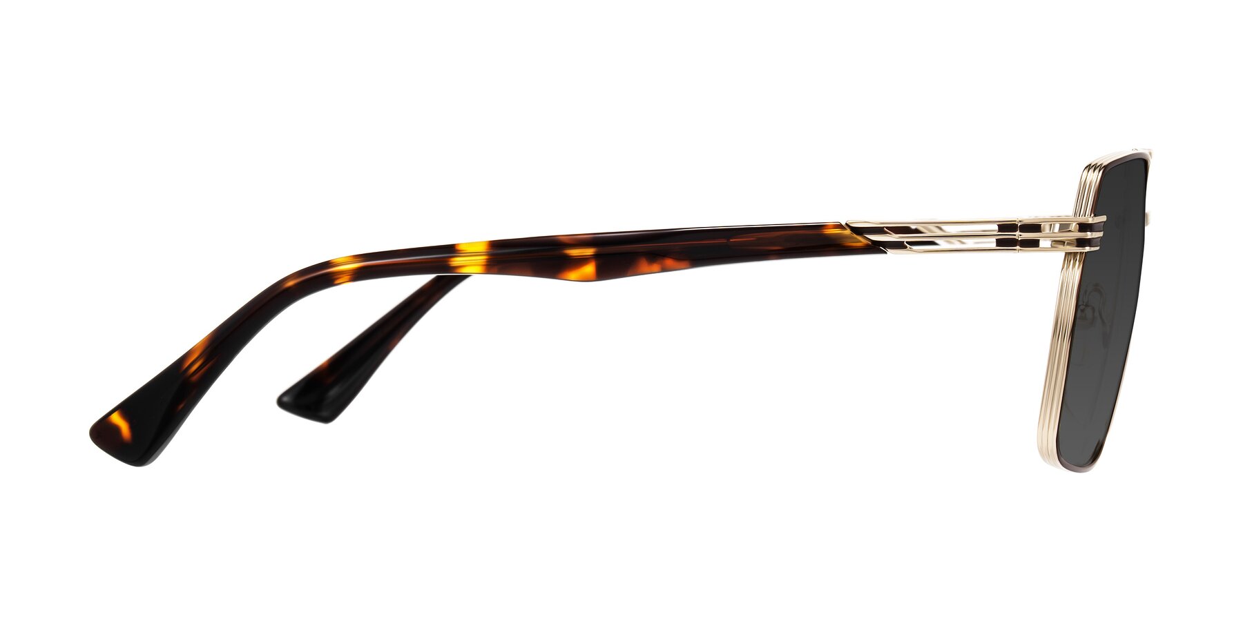 Side of Nasuma in Gold/Tortoise with Gray Tinted Lenses