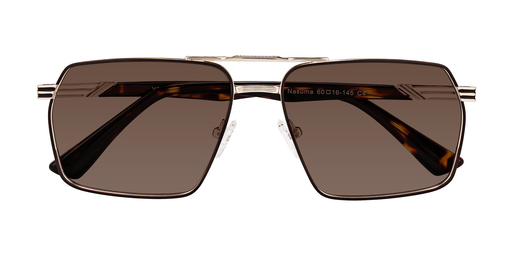 Folded Front of Nasuma in Gold/Tortoise with Brown Tinted Lenses