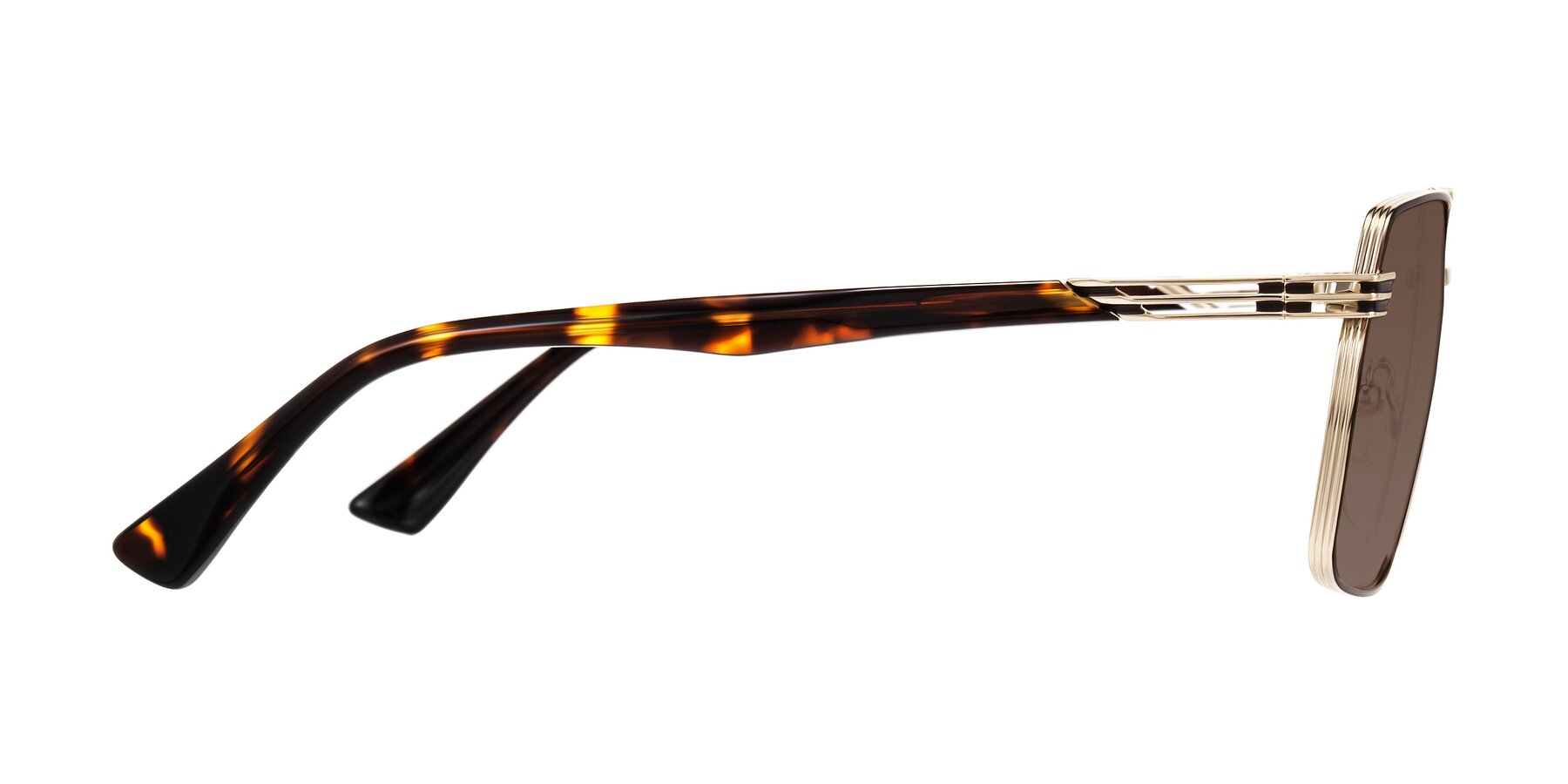 Side of Nasuma in Gold/Tortoise with Brown Tinted Lenses