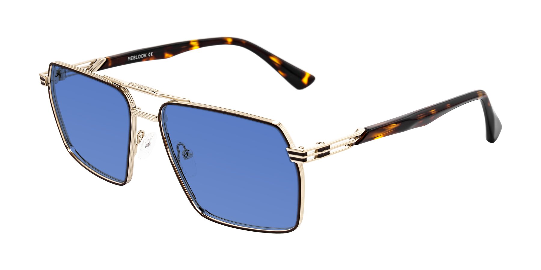 Angle of Nasuma in Gold/Tortoise with Blue Tinted Lenses