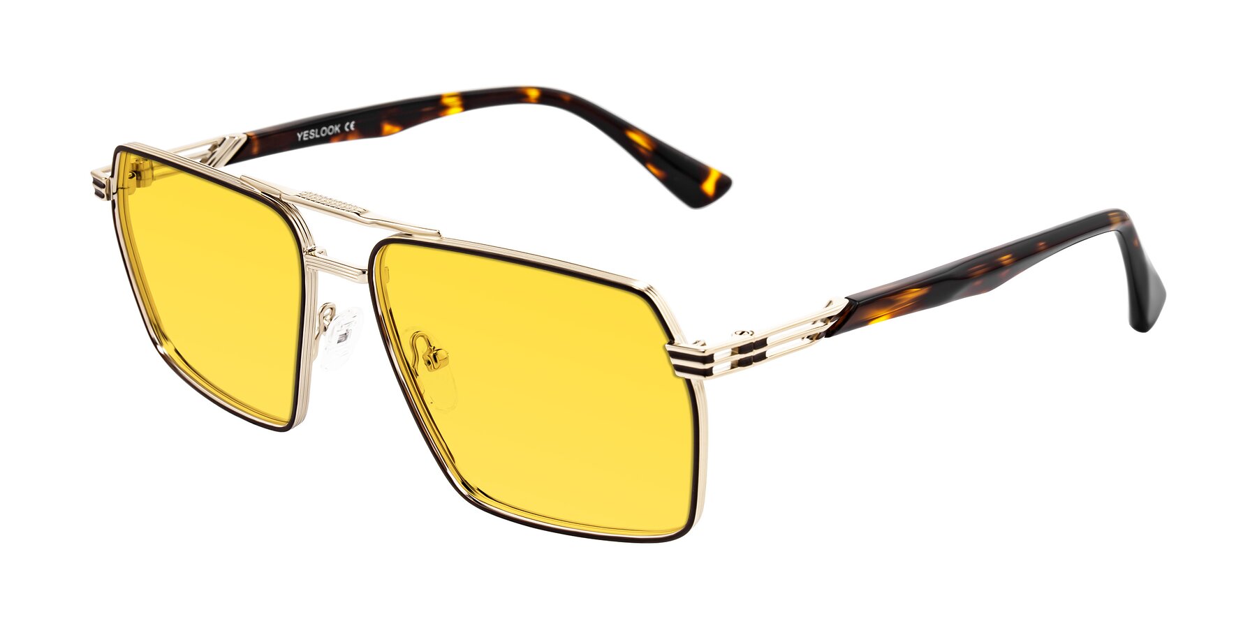 Angle of Nasuma in Gold/Tortoise with Yellow Tinted Lenses